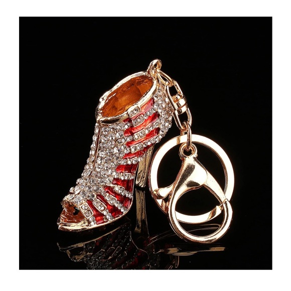 Red and Gold Women's Shoe Red High Heel Keychain Bag Charm - Picture 5 of 10